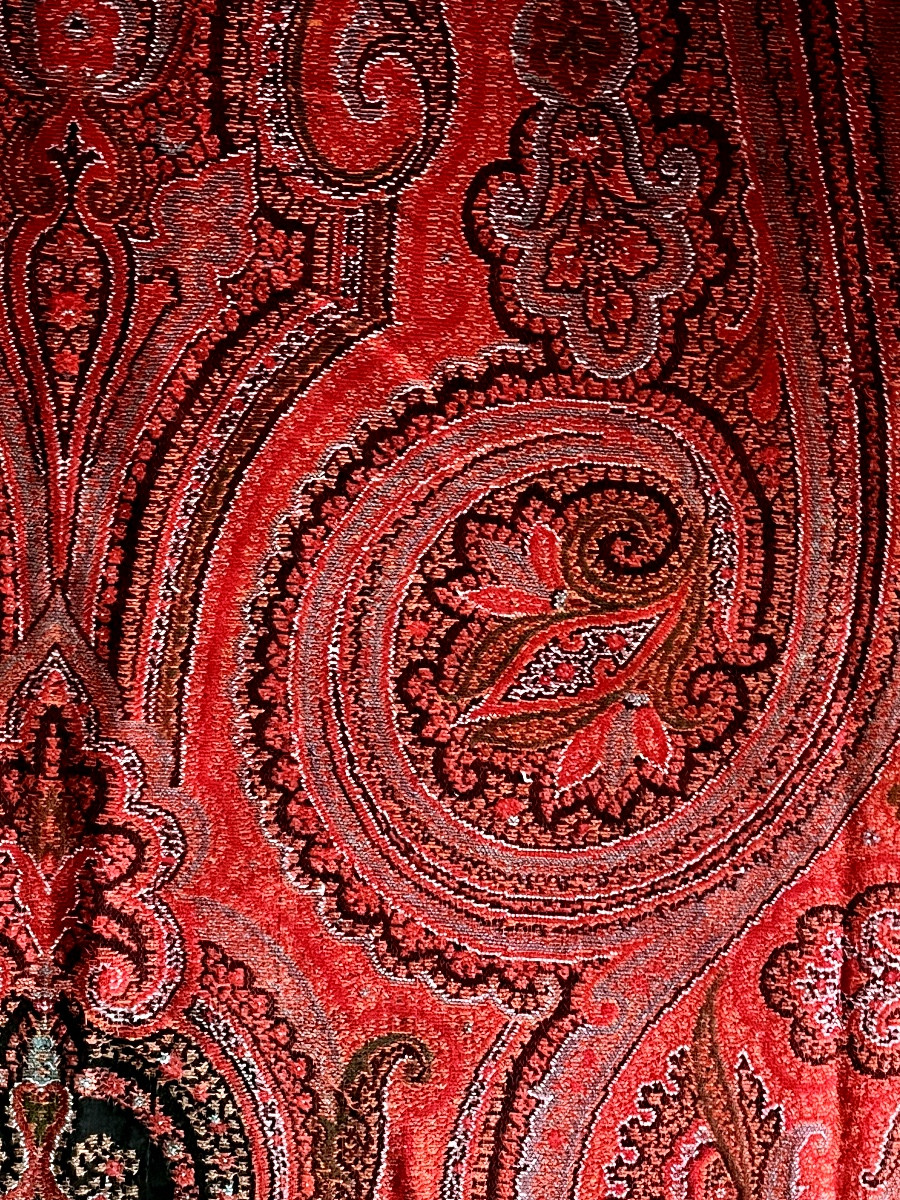 Antique Long Cashmere Shawl With Palmette Pattern, 19th Century-photo-3