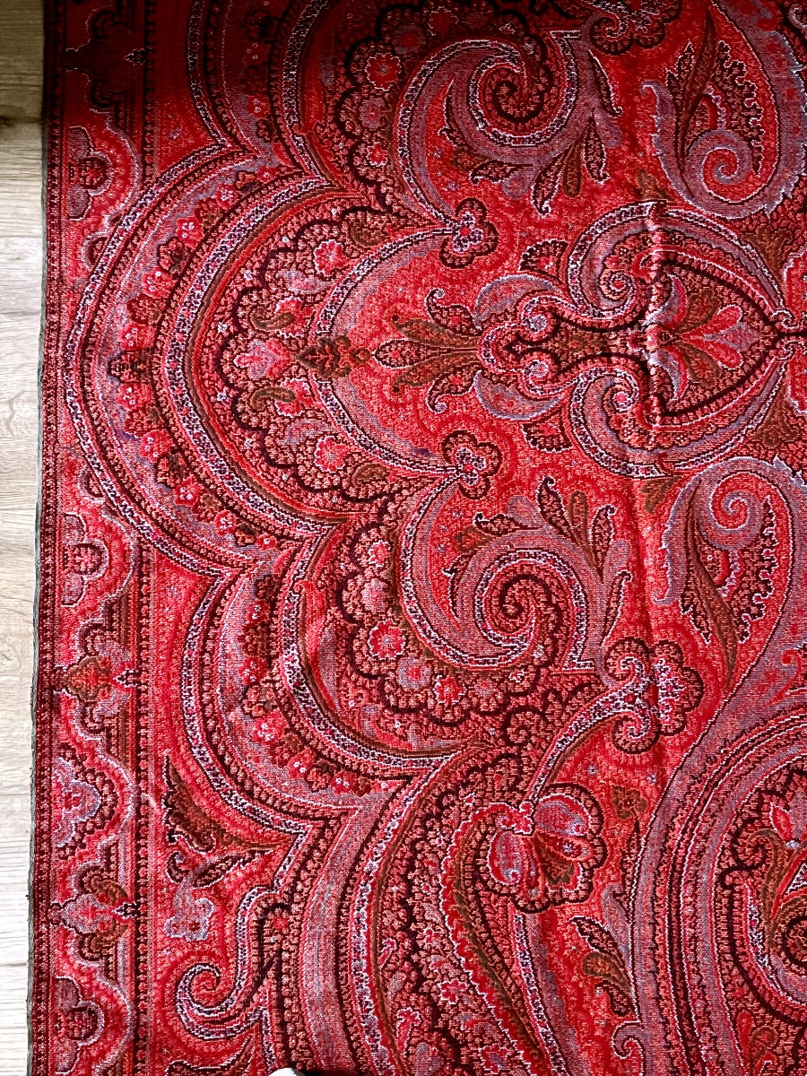 Antique Long Cashmere Shawl With Palmette Pattern, 19th Century-photo-2