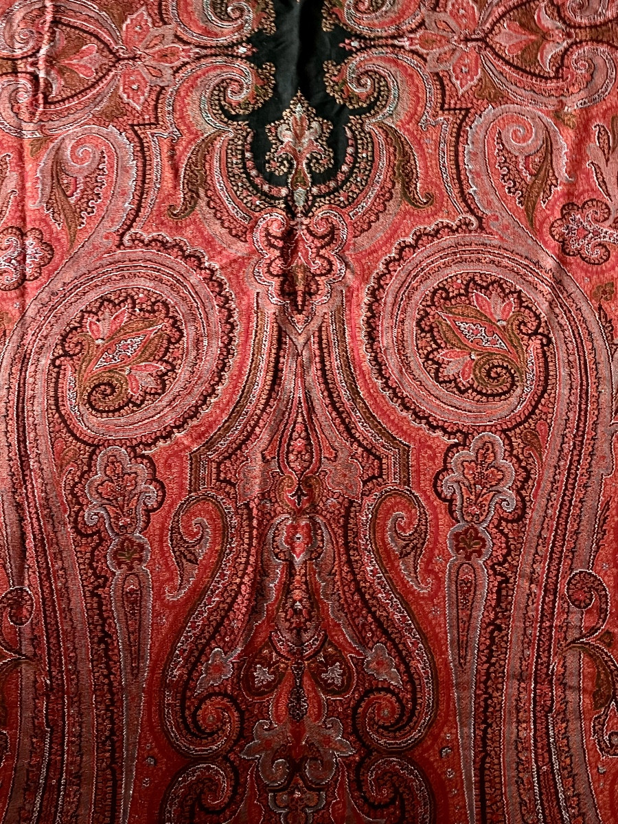 Antique Long Cashmere Shawl With Palmette Pattern, 19th Century-photo-3