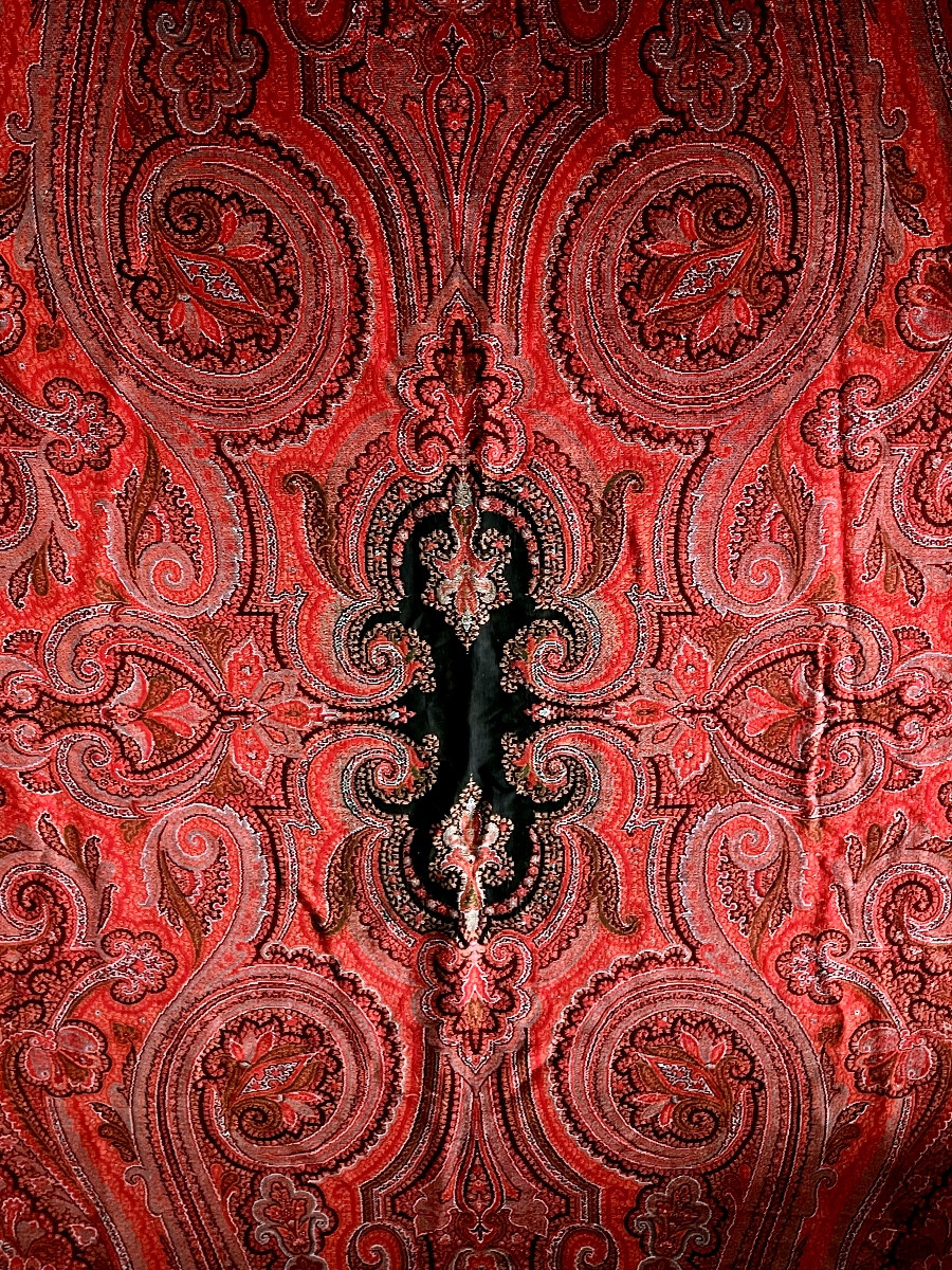 Antique Long Cashmere Shawl With Palmette Pattern, 19th Century