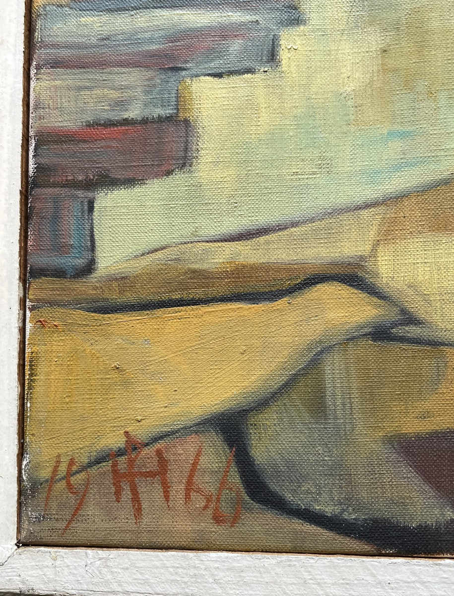 Tableau, vue sur Arcegno Suisse, huile sur toile signée de 1966-photo-4