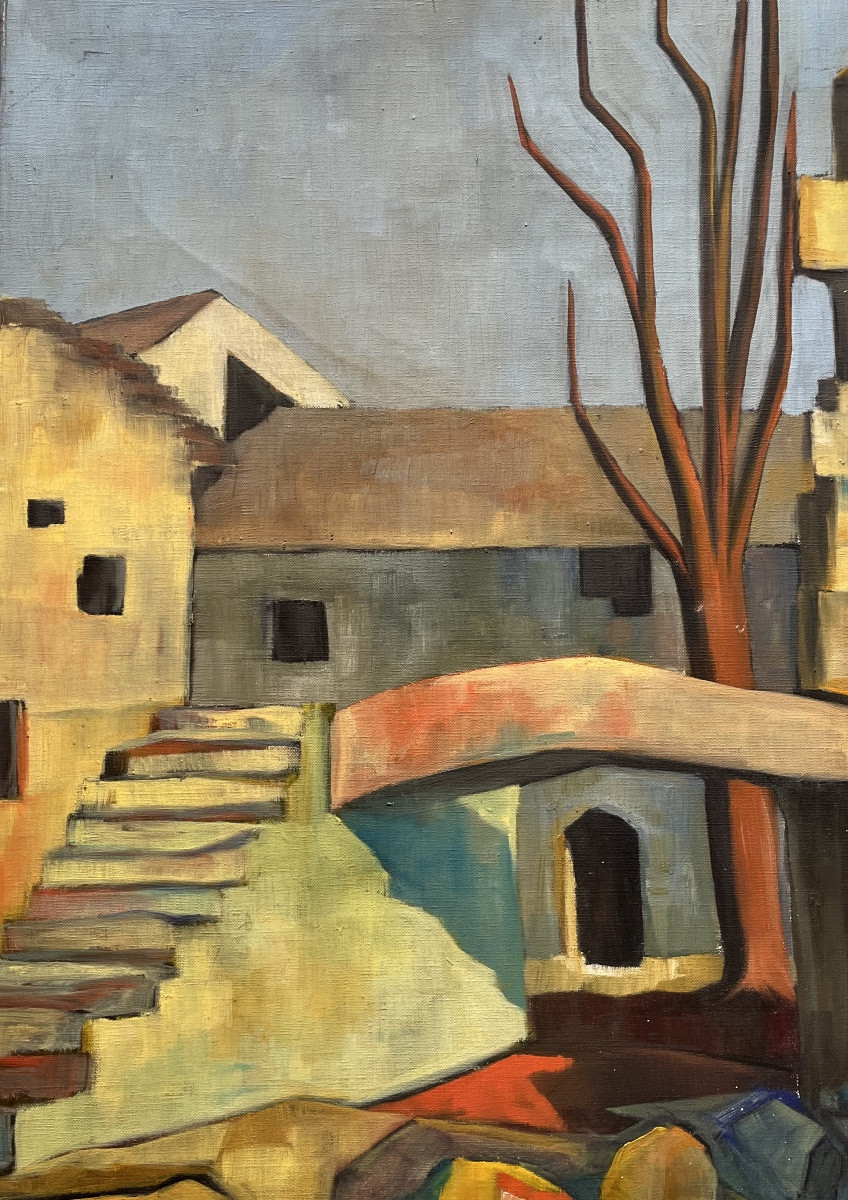 Tableau, vue sur Arcegno Suisse, huile sur toile signée de 1966-photo-1