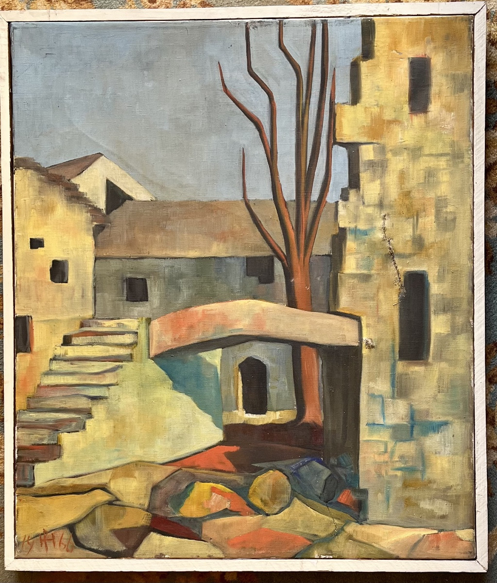 Tableau, vue sur Arcegno Suisse, huile sur toile signée de 1966