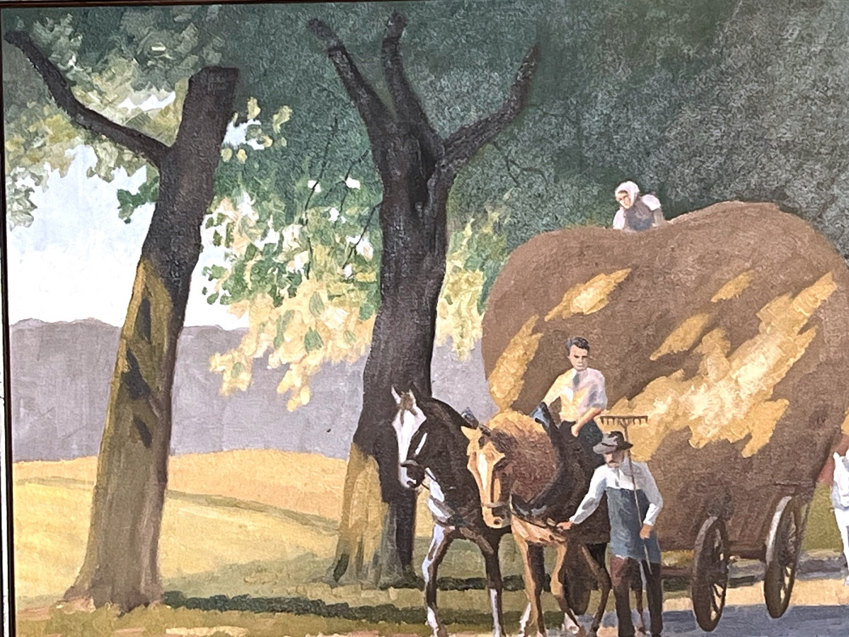 Painting, The Return From The Fields With A Hay Cart, Oil On Canvas-photo-2