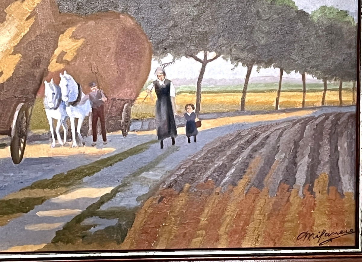 Painting, The Return From The Fields With A Hay Cart, Oil On Canvas-photo-3