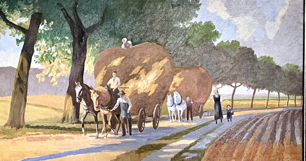 Painting, The Return From The Fields With A Hay Cart, Oil On Canvas-photo-1
