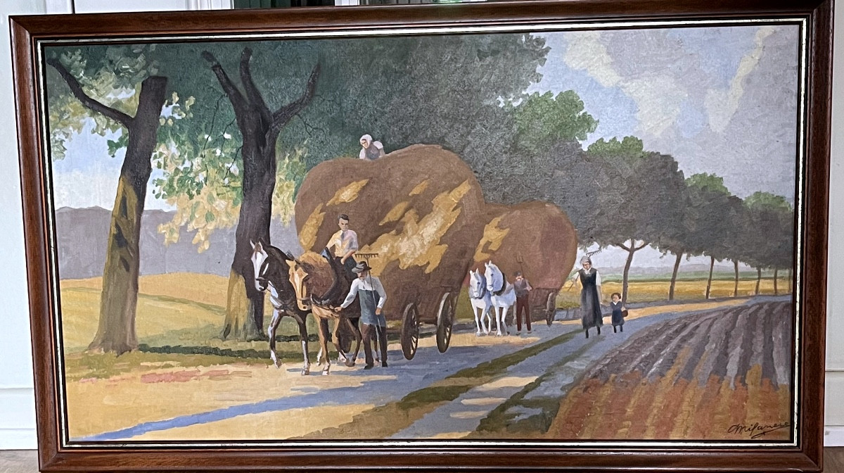 Painting, The Return From The Fields With A Hay Cart, Oil On Canvas