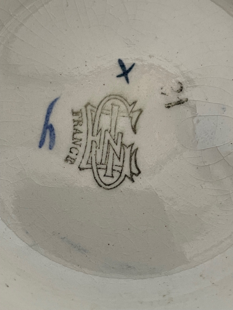 Paire de pots à eau en faïence ancienne de Gien à fleurs-photo-3