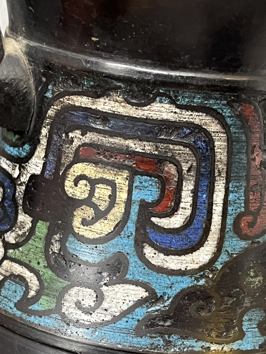 Vase en bronze , émail cloisonné , Asie début XX eme-photo-1