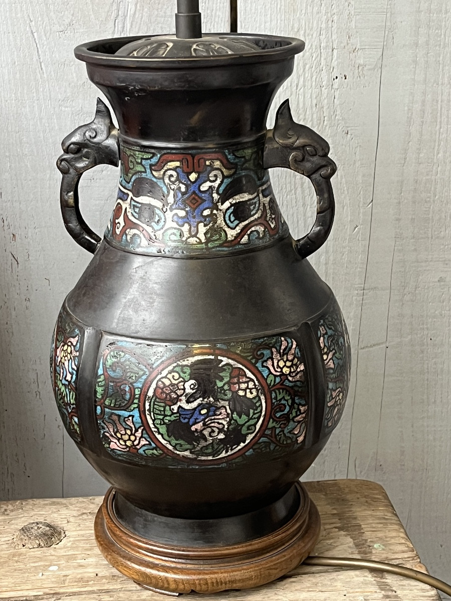 Vase en bronze , émail cloisonné , Asie début XX eme-photo-4