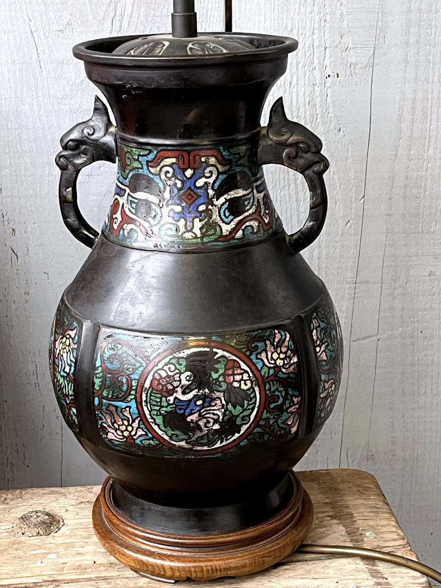 Vase en bronze , émail cloisonné , Asie début XX eme