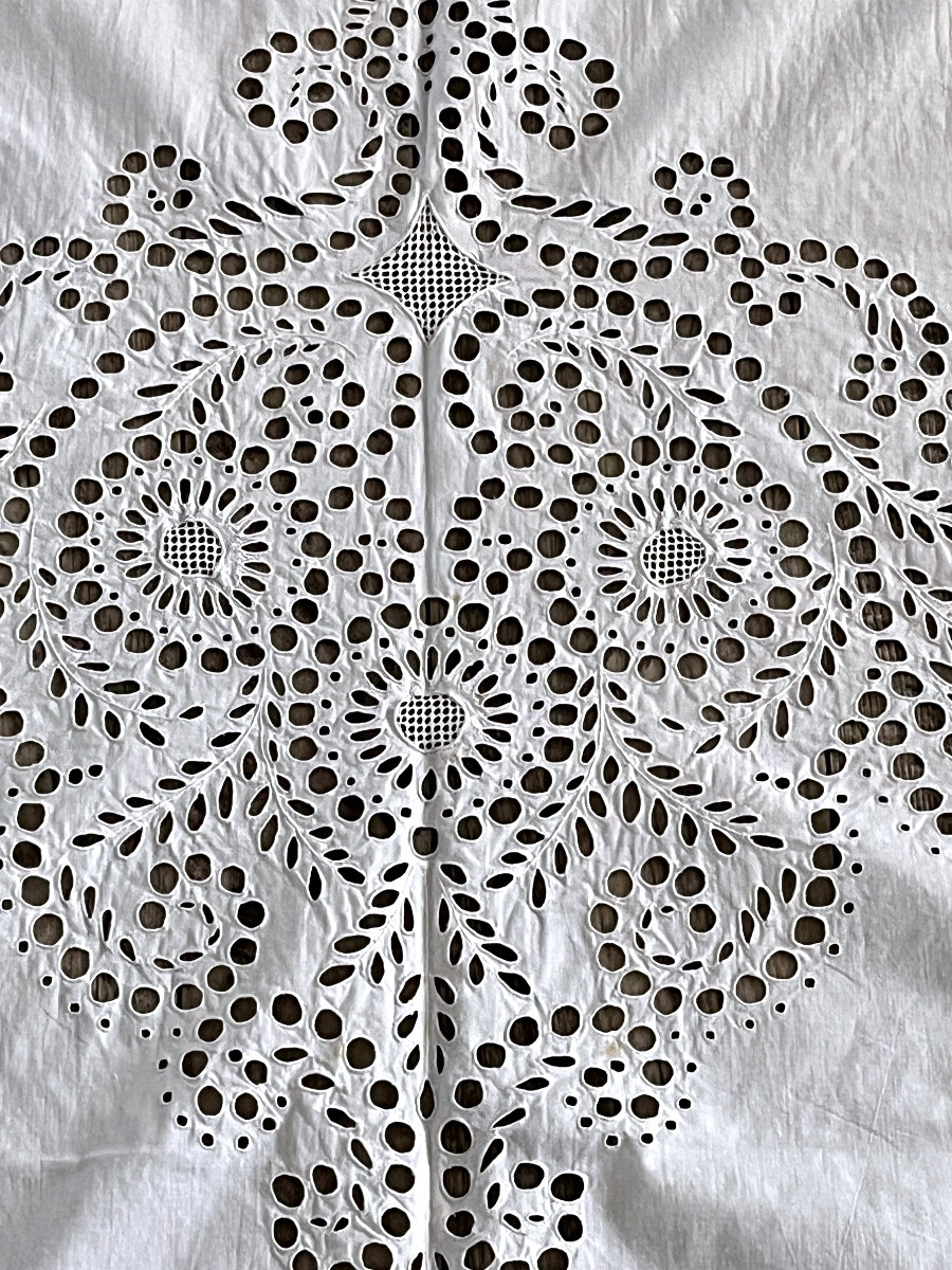 Store ou rideau ancien entièrement brodé fin du XIX eme-photo-2