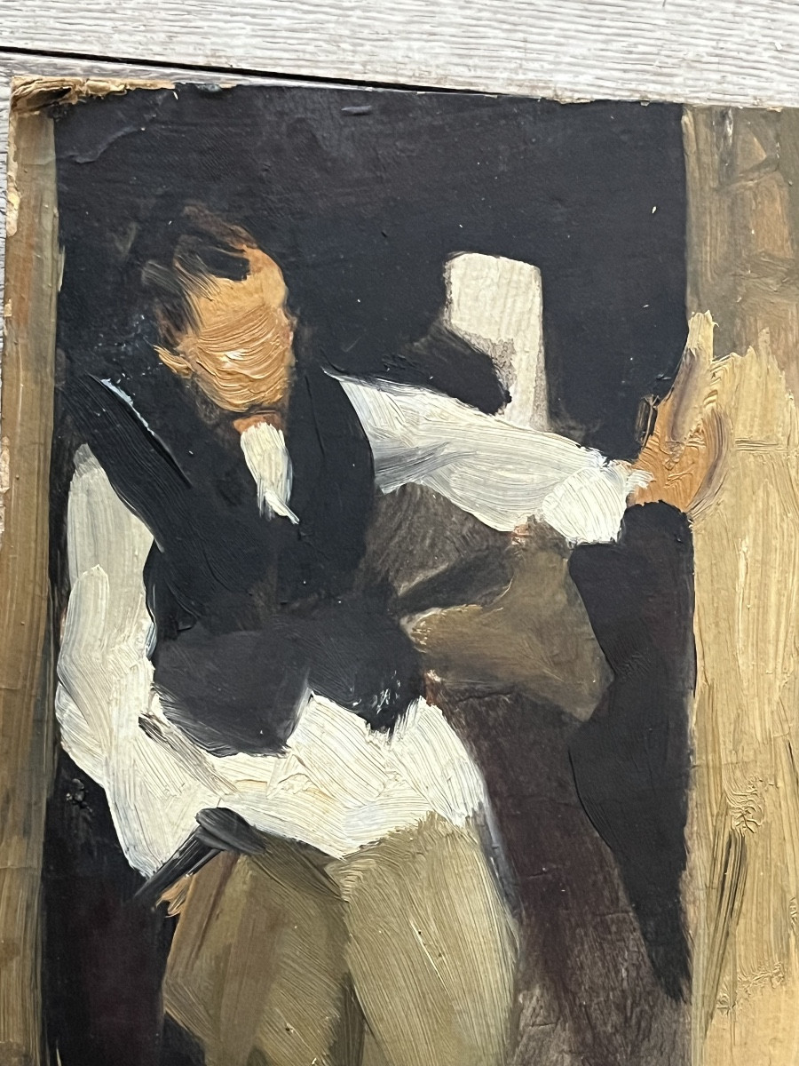 Tableau , la discussion devant la maison, hsc vers 1940/50-photo-3