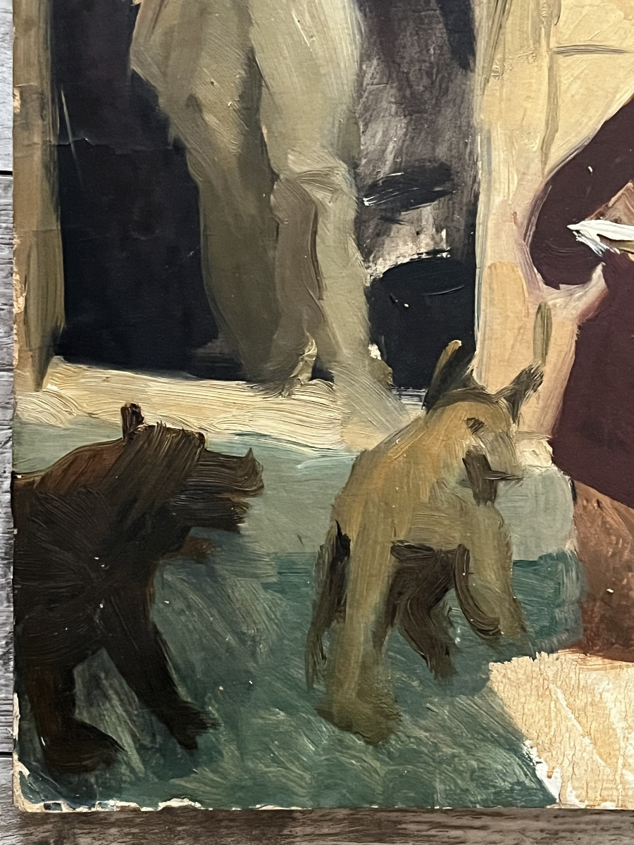 Tableau , la discussion devant la maison, hsc vers 1940/50-photo-4