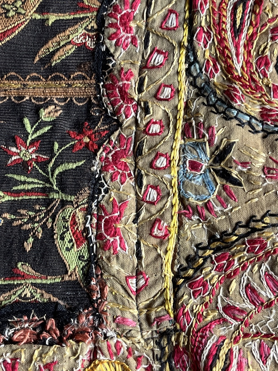 Antique Hand-embroidered Tapestry With Paisley Motifs 19th Century-photo-2