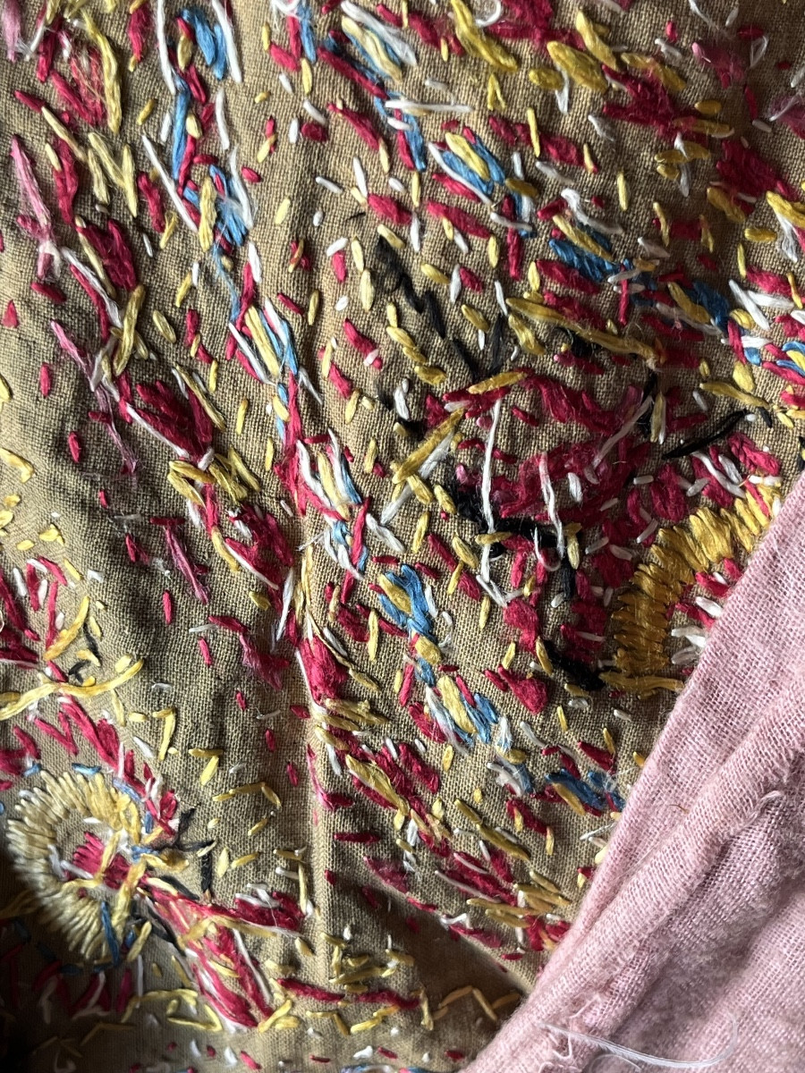 Antique Hand-embroidered Tapestry With Paisley Motifs 19th Century-photo-4