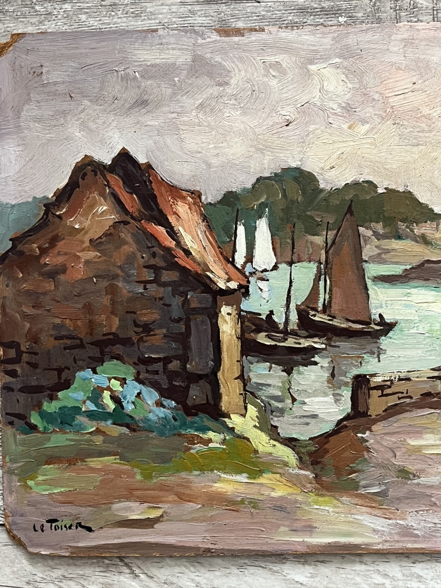 Painting, View Of Brittany At Plougastel, Oil Signed Le Toiser-photo-2