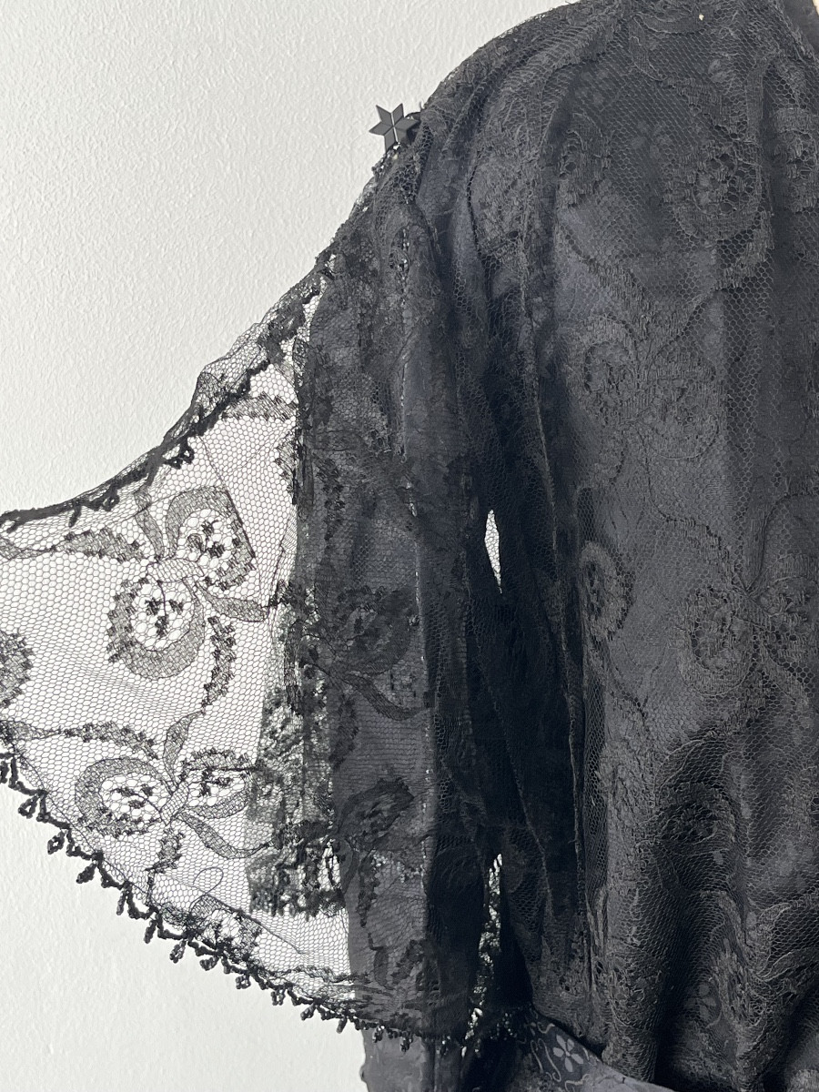 Antique Dress In Fabric Covered With A Lace And Jet Tunic Circa 1910-photo-2