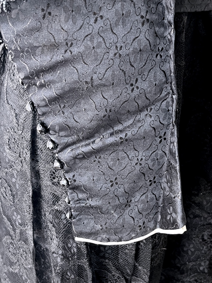 Antique Dress In Fabric Covered With A Lace And Jet Tunic Circa 1910-photo-4