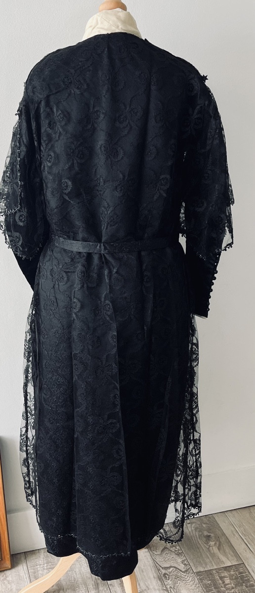 Antique Dress In Fabric Covered With A Lace And Jet Tunic Circa 1910-photo-2