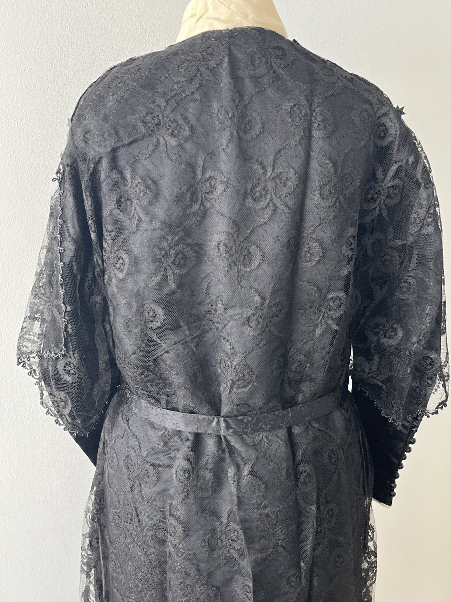Antique Dress In Fabric Covered With A Lace And Jet Tunic Circa 1910-photo-3