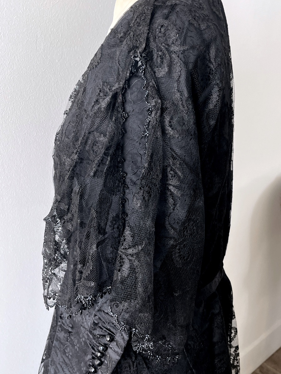 Antique Dress In Fabric Covered With A Lace And Jet Tunic Circa 1910-photo-6