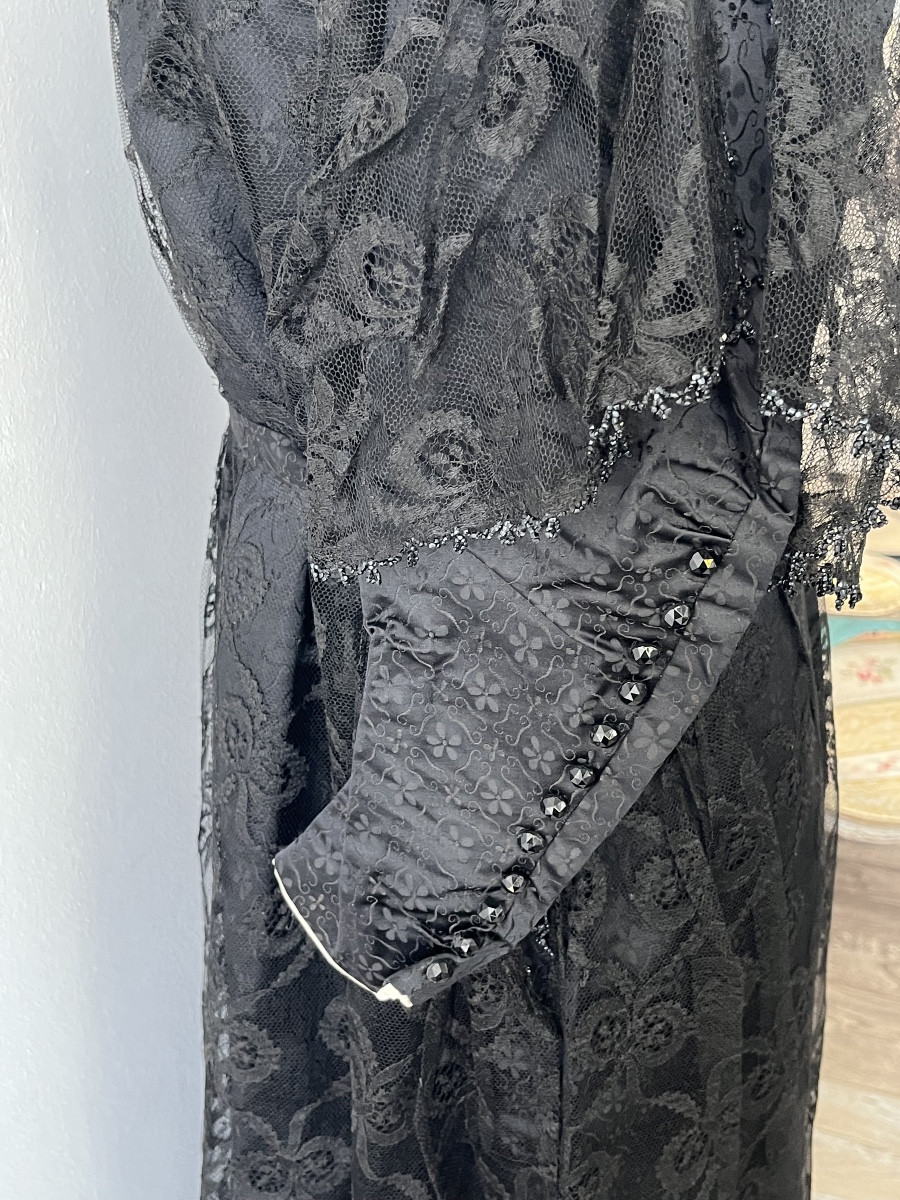 Antique Dress In Fabric Covered With A Lace And Jet Tunic Circa 1910-photo-7