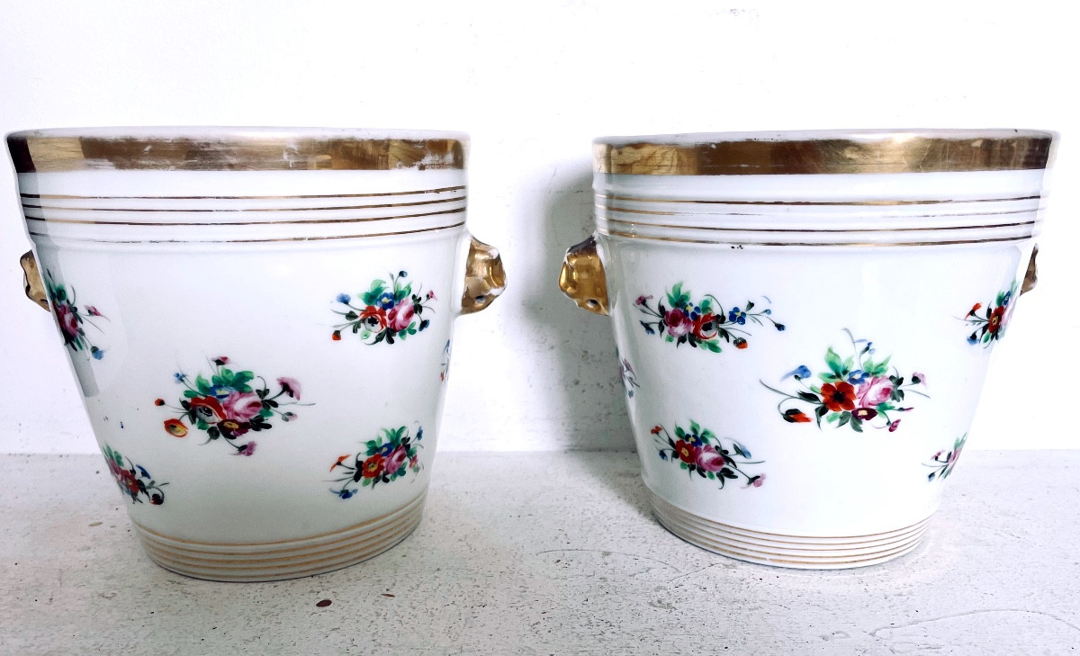 Paire de cache pots en porcelaine de Paris XIX eme-photo-3