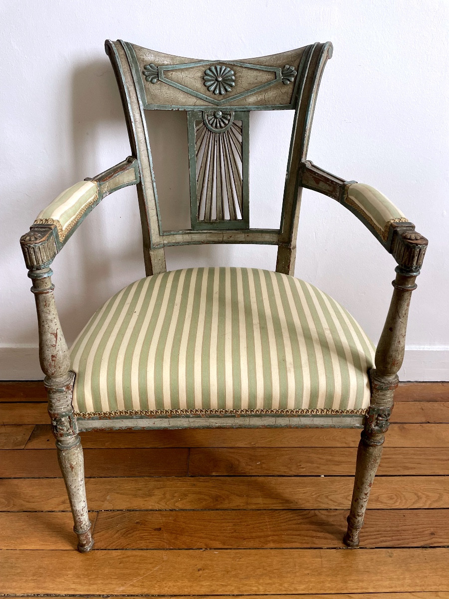 Directoire Armchair And Chair With Patina-photo-2
