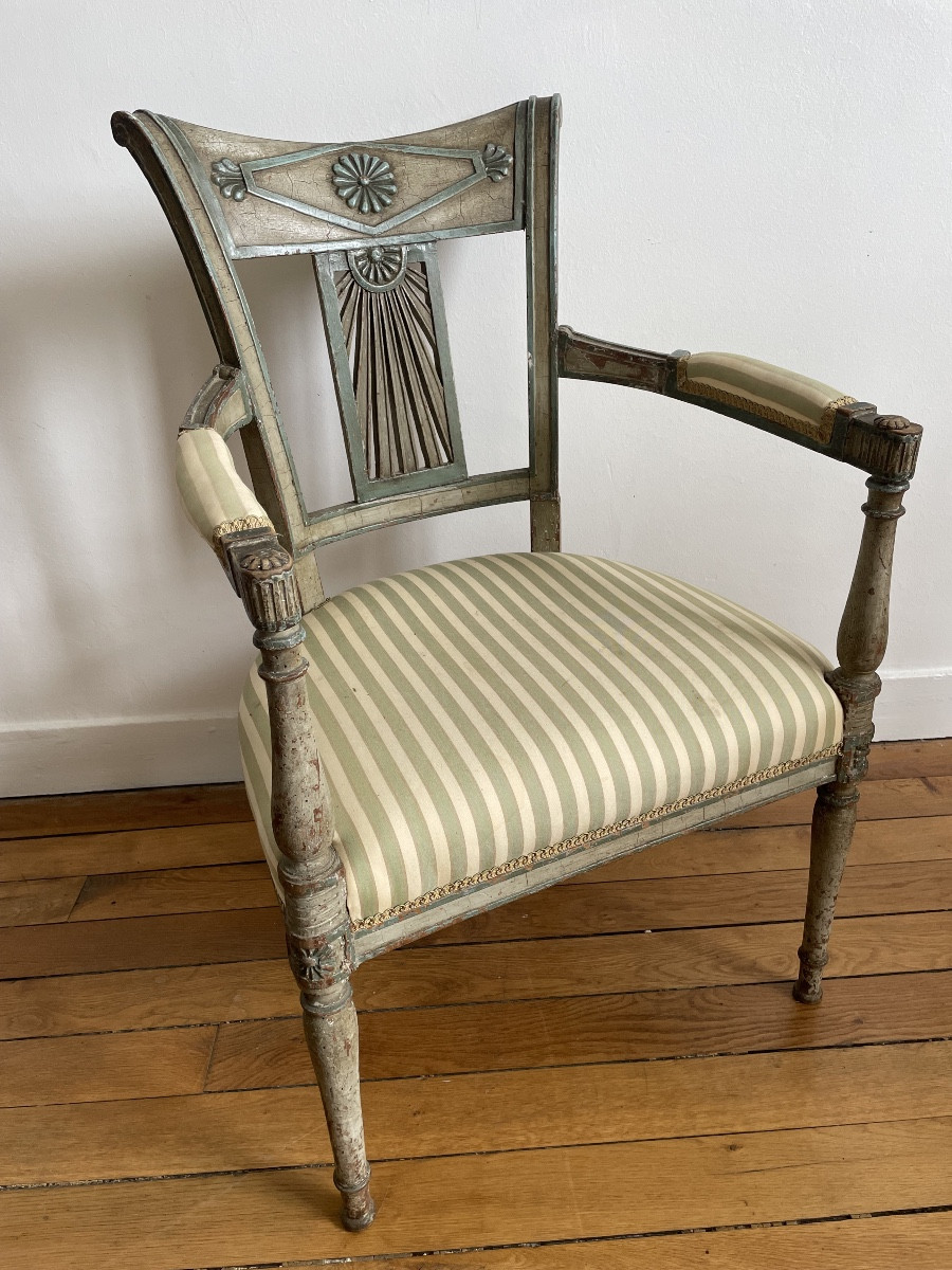 Directoire Armchair And Chair With Patina-photo-3