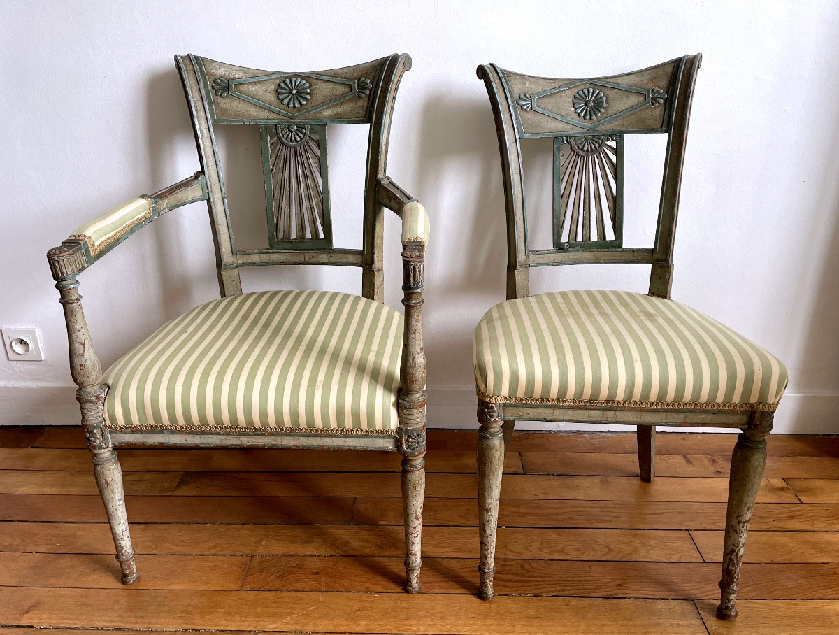 Directoire Armchair And Chair With Patina