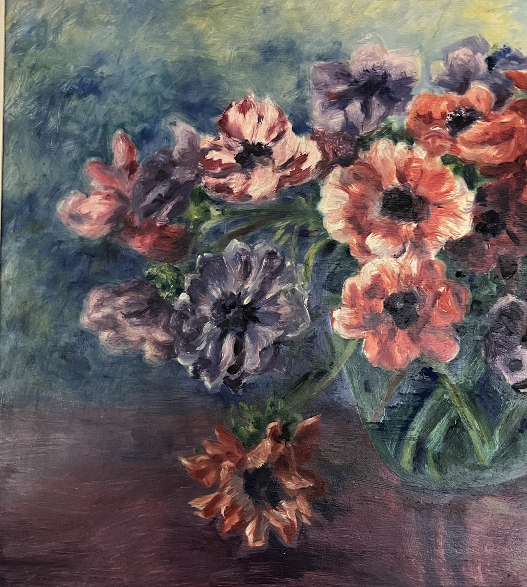 Modern Painting , Flowers On A Table Hsi Circa 1950-photo-3