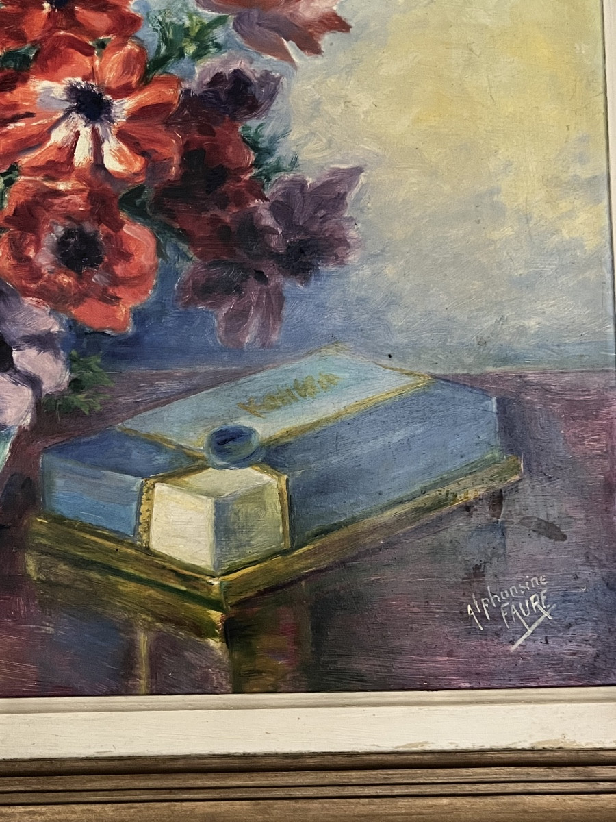 Modern Painting , Flowers On A Table Hsi Circa 1950-photo-4