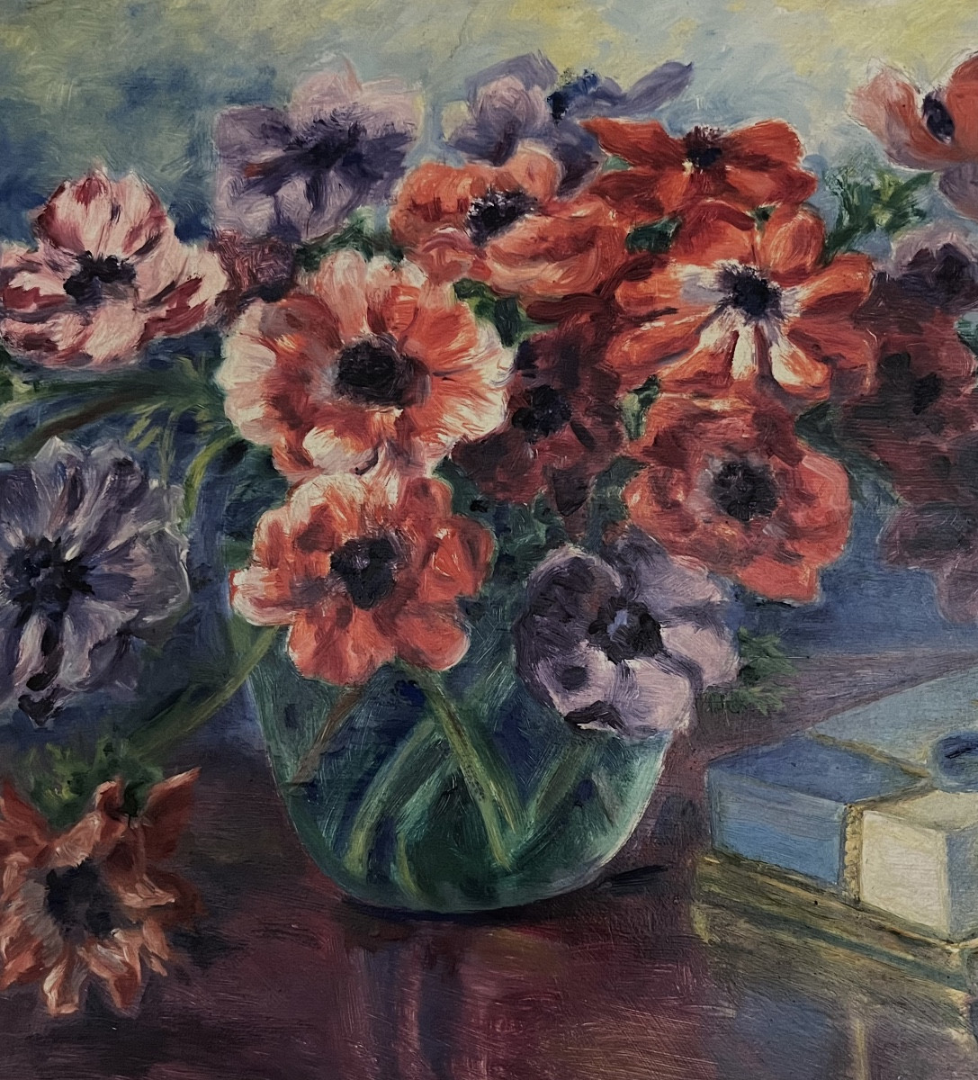 Modern Painting , Flowers On A Table Hsi Circa 1950-photo-1