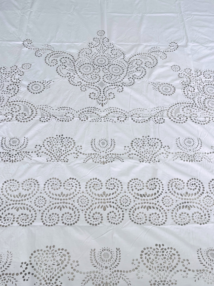 Rideau ancien de château en broderie ajourée vers 1900-photo-4