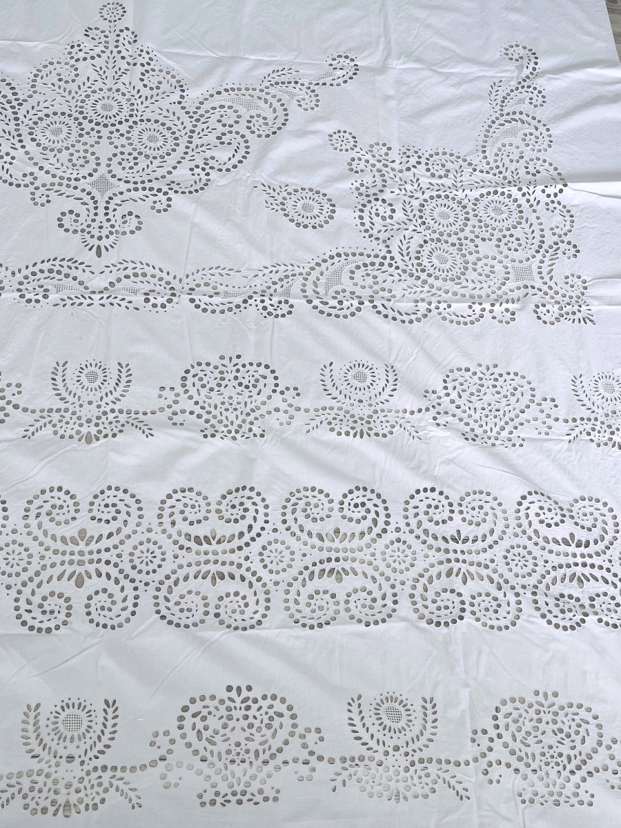 Rideau ancien de château en broderie ajourée vers 1900-photo-5