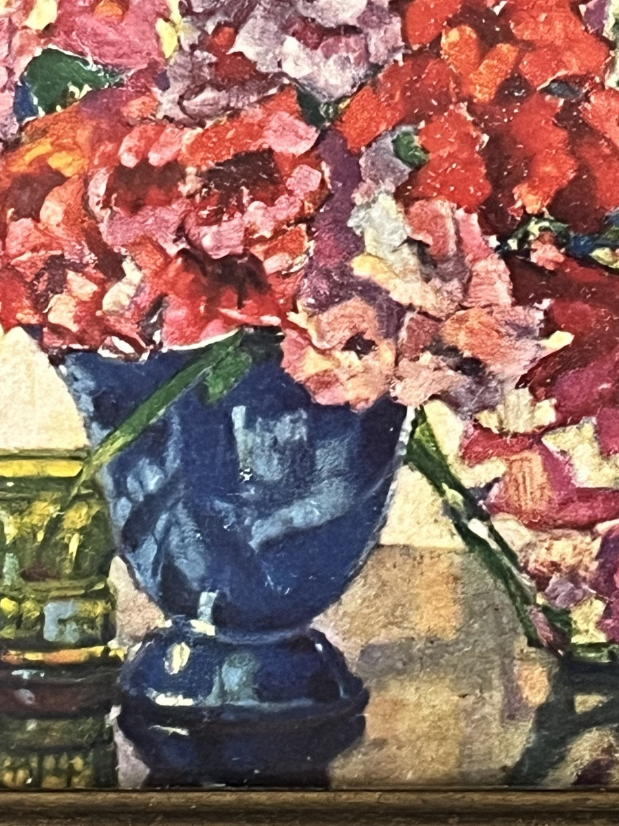 Painting, Flowers On A Table, Watercolor By Anna Gasteiger 1877-1954-photo-1