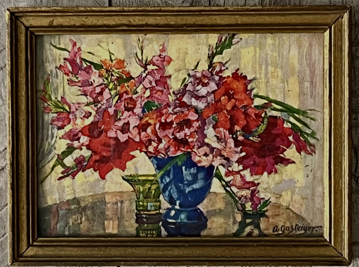 Painting, Flowers On A Table, Watercolor By Anna Gasteiger 1877-1954