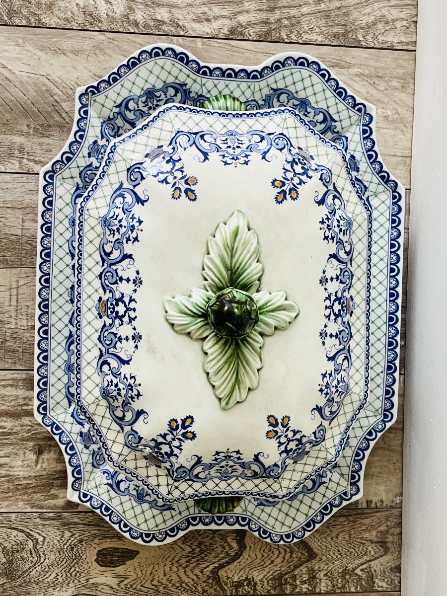 Antique Gien Earthenware Vegetable Dish, Artichoke Socket-photo-2
