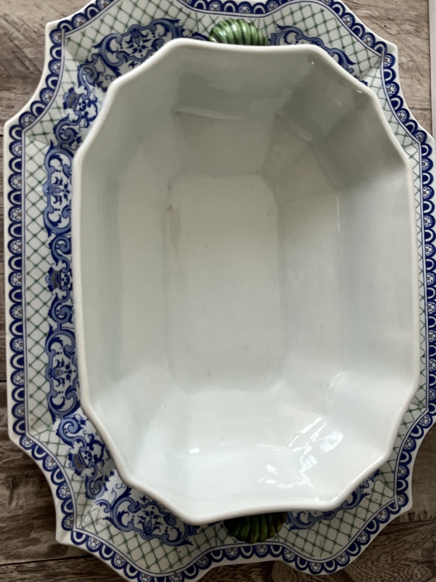 Antique Gien Earthenware Vegetable Dish, Artichoke Socket-photo-1
