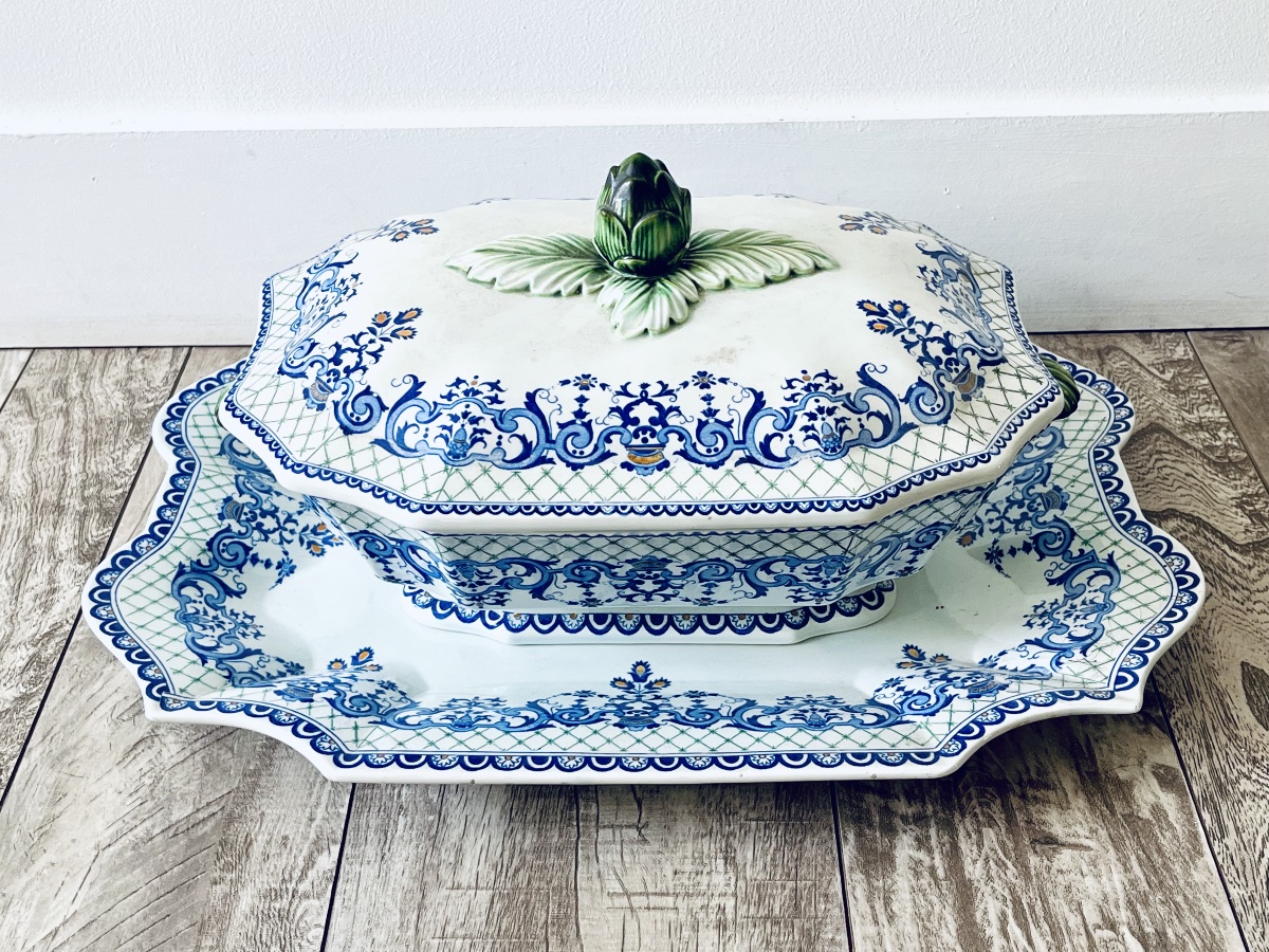 Antique Gien Earthenware Vegetable Dish, Artichoke Socket