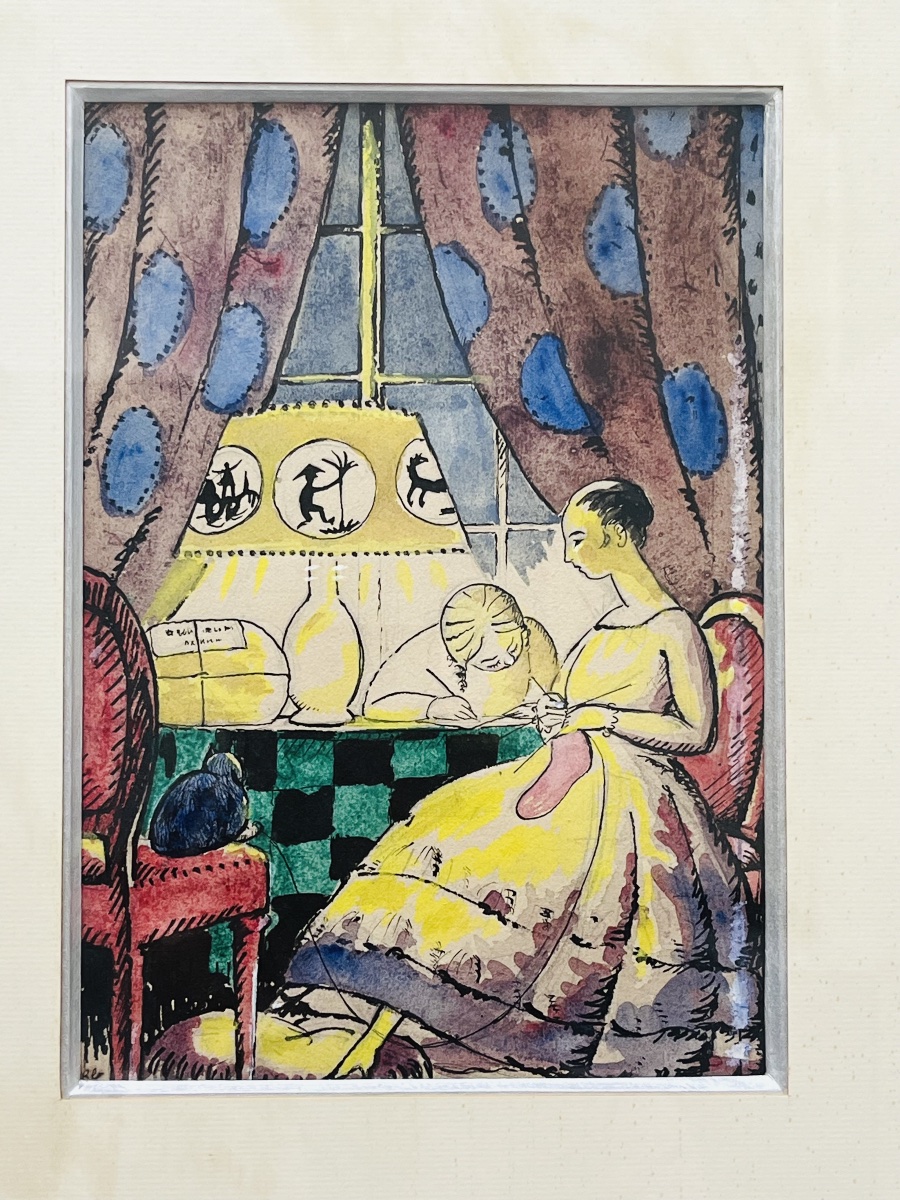 Art Deco Interior Scene Painting, Watercolor, Signed By Robert Bonfils-photo-2