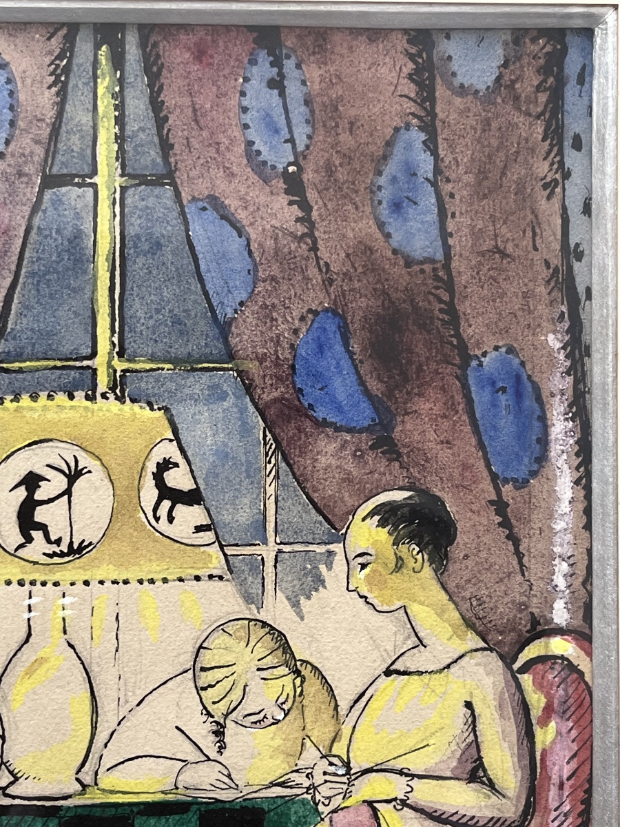 Art Deco Interior Scene Painting, Watercolor, Signed By Robert Bonfils-photo-2