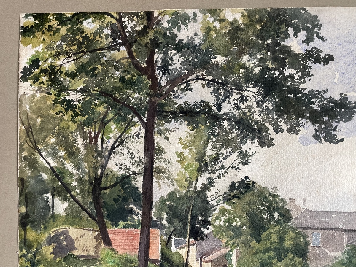 Tableau la ramasseuse de légumes,aquarelle de Eugène Gluck-photo-1
