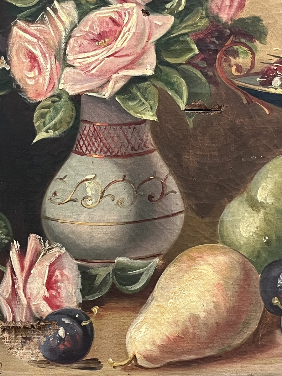 Tableau nature aux fruits et fleurs Hst de Théo XIX eme-photo-7