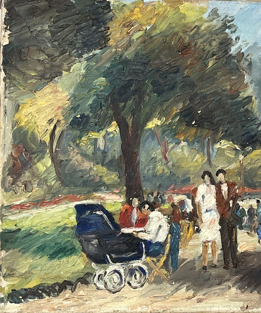 Tableau , promenade au parc, Hst signée de Yves Bécon (1904-2007)-photo-2