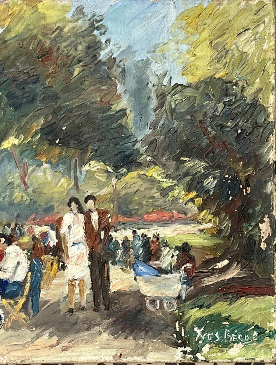 Tableau , promenade au parc, Hst signée de Yves Bécon (1904-2007)-photo-3