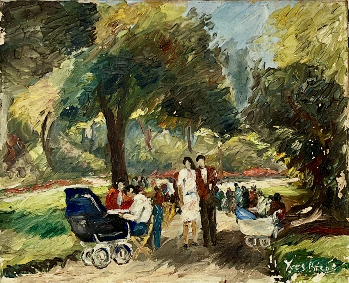 Tableau , promenade au parc, Hst signée de Yves Bécon (1904-2007)