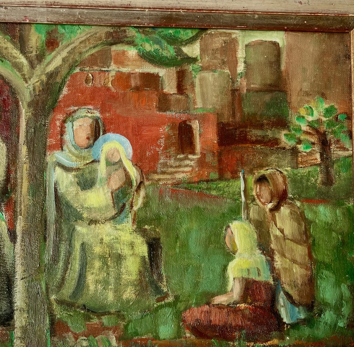 Tableau ,intérieur de couvent animé Hst signée Alice Perrenoud peintre Neuchâtelois -photo-2