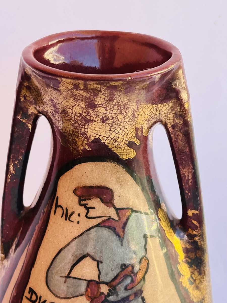 Vase Desmant en grès émaillé à motifs à motifs métallisés Art Nouveau -photo-3
